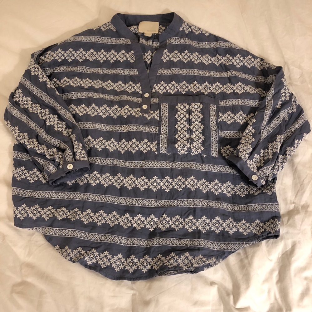 Band of Outsiders Flora Blue Embroidered Top